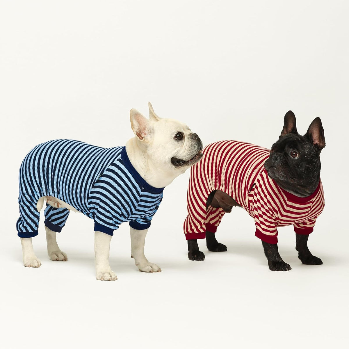 Fitwarm Blue and White Striped Dog Pajamas, Waffle Dog Clothes for Small Dogs Girl Boy, Puppy Onesie with Feet, Pet Cat Outfit, XS