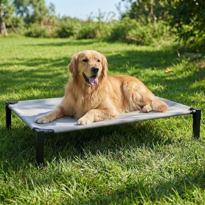Elevated Dog Bed Raised Cooling Dog Cot for Large Dogs, Portable Indoor & Outdoor Pet Bed with No-Slip Feets Breathable Mesh Pet Bed for Camping Outdoor