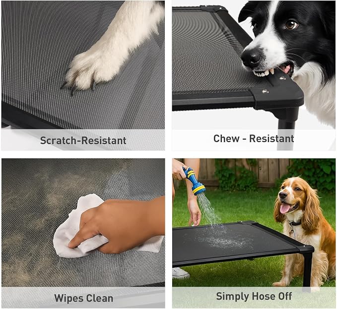 47'' Outdoor Elevated Dog Bed for Extra Large Dogs, Chew-Proof Pet Camping Raised Cot with Breathable Mesh - Durable Frame, Cooling Hammock Bed, Non-Slip Feet, Waterproof, Easy Clean