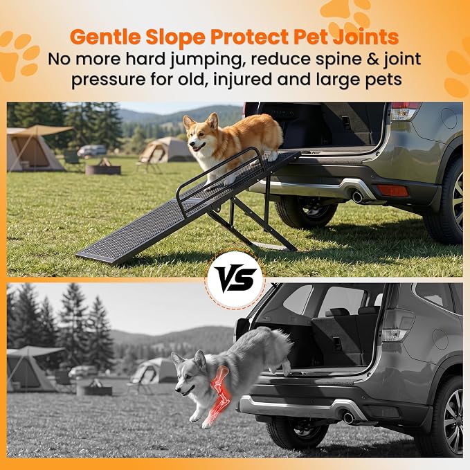 Dog Ramp for Bed,Couch,Car, 5-Level Adjustable Foldable Pet Ramp | With Non-Slip Rubber Surface & Safety Side Rail, Adjustable Height 16"-23.6", For Small & Medium Dogs, Supports Up to 200 lbs