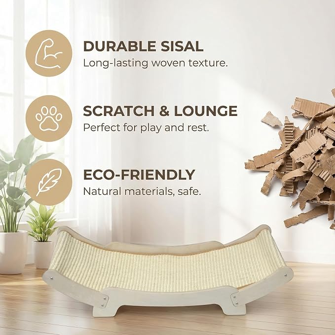 Sisal Cat Scratcher Bed for Indoor Cats Hammock for Scratching Pad Cat Chair Nartural Sisal Scratch Post for Large Cats Scratcher Lounge, Wooden Cat