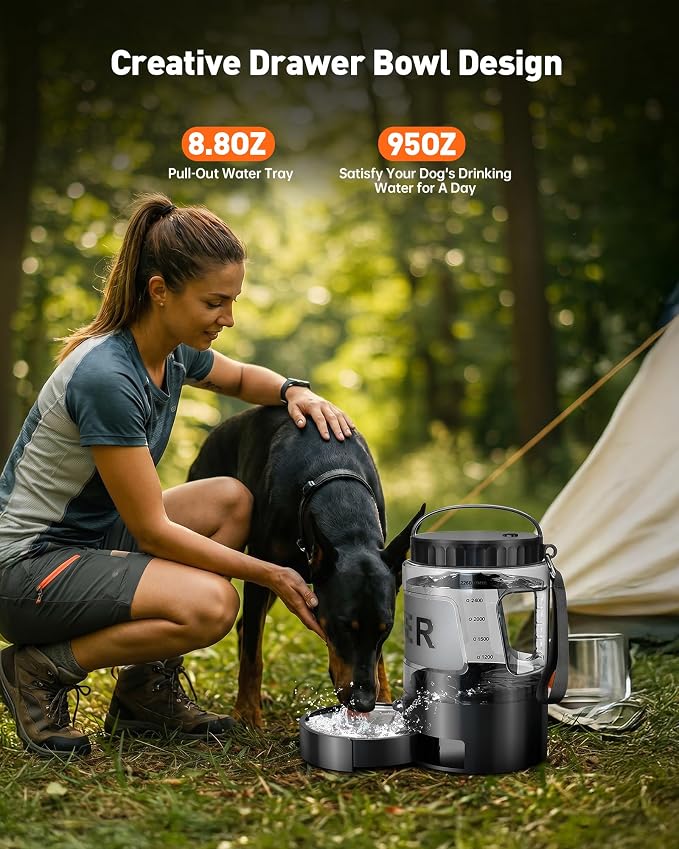 98oz Large Dog Water Bottle with Pull-Out Bowl, Portable Pet Water Dispenser, BPA Free, Leak Proof Travel Water Bottle for Dogs, Ideal for Outdoor Walking, Hiking, Camping & Beach