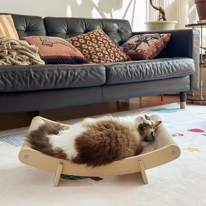 PETKARAY Inclined Sisal Cat Scratcher Bed, Curved Wooden Cat Hammock Chair, Large Scratch Pad for Indoor Cats, Cozy Cat Furniture Lounge