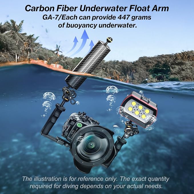 Sea frogs D60mm, 10'', Carbon Fiber Float Arm, Buoyancy Provided 410g | for Ultralight, Aquatic Arm, Underwater Camera System Diving Tray Video Light/Strobe GA-7