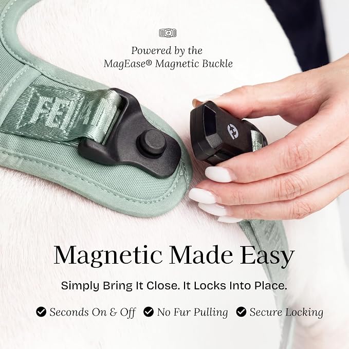 Fei & Eve Classic Dog Harness, MagEase Magnetic Buckle | 3-Point No-Pull Control, Dual Handle Support, 900D Nylon, Tactical Patch Panel, Heavy Duty, X-Large, Green