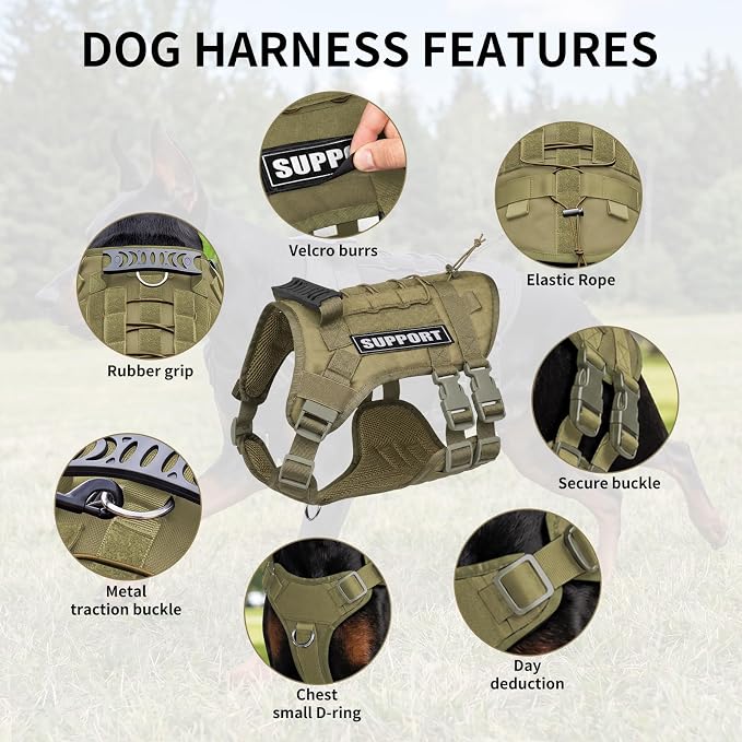 Tactical Dog Harness for Medium Dogs, Heavy Duty No Pull Dog Harness with Handle, Adjustable 6-Buckle Pet Vest for Pitbull, Border Collie, Boxer, Walking, Training, Hunting