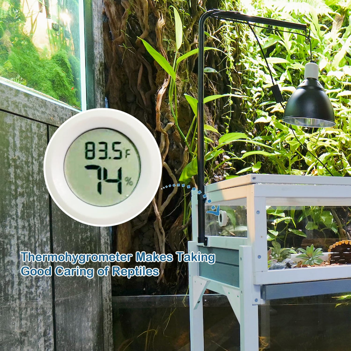 Tortoise Habitat Enclosure Turtle House Indoor Reptile Cage with Hygrothermograph Adjustable Lam Stand