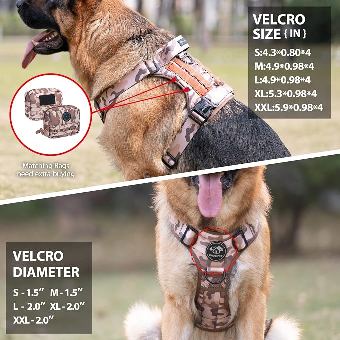 No Pull Tactical Dog Harness,Service Dog Vest Molle & Loop Panels | Woodland Brown XL, Metal Front & Back D-ring, Reflective, Easy Control with Padded Handle for Small Medium Large Dogs