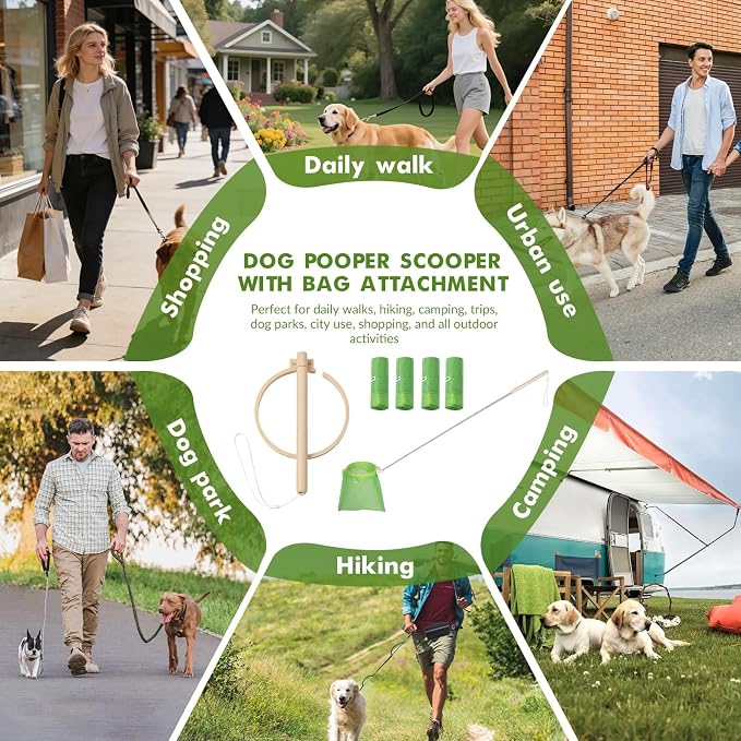 Dog Pooper Scooper, 43" Extendable Pooper Scooper Long Handle with 120 Bags | Portable Poop Scoop for Small Medium Large Dogs, No Touch, Stainless Steel, Lightweight, Foldable, Suit Yard, Park,Wild,City