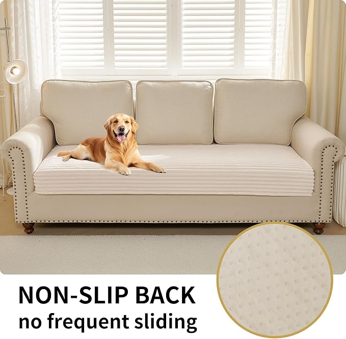 HAOMAIJIA Waterproof Couch Cover for Dogs Washable,Faux Fur Pet Couch Covers for Sofa,Soft Dog Bed Cover Non-Slip Couch Covers for 3 Cushion Couch Sofa Pet Friendly (Off White, 35" x 47" 1 Pack)