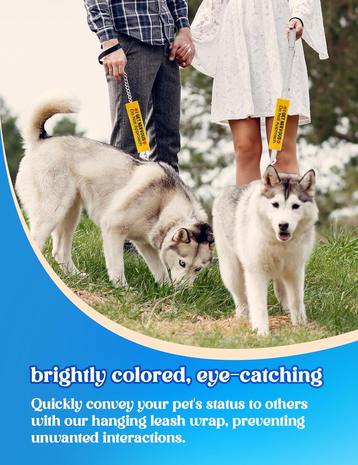 I get Nervous Dot Not Approach Dog Leash Sleeve, Funny Yellow Dog Leash Wrap Alert Hanging ID Patch Tag, Do No Pet Leash Wrap Do Not Pet Velcro Patch Wrap Pet Birthday Gifts for Dog Owners