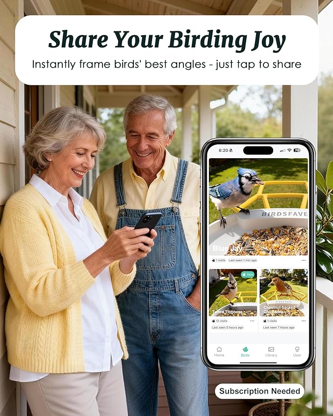 BIRDSFAVE-Bird Feeder with Camera Solar Powered, 2K Clear Live/Video/Photo Auto Arrival Alerts AI Identify Smart Cameras Birds Feeders with 32GB Card DIY Add-ons, 2.4G WiFi Wireless Birdwatching Gift