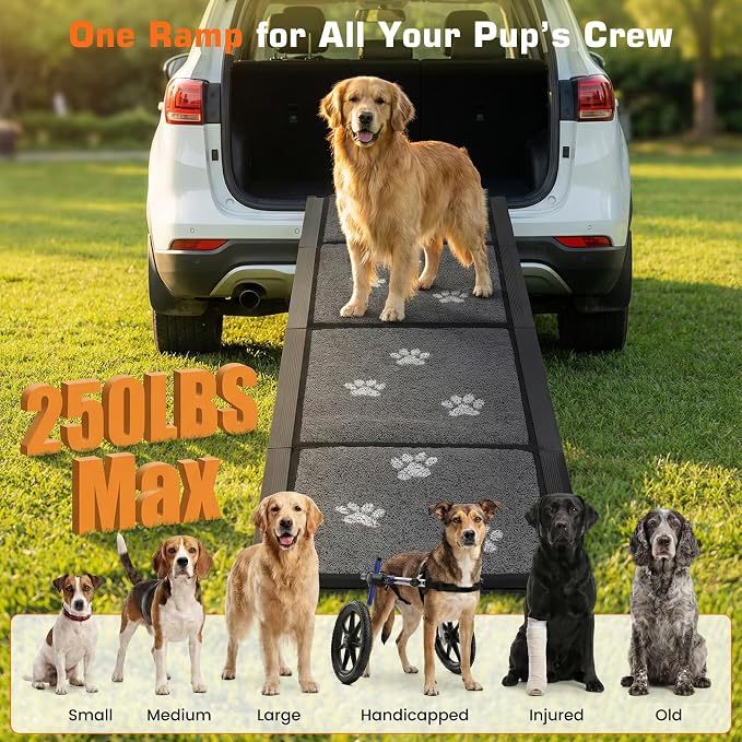 Dog Ramp for Car 63" L x 17" W Portable Ramps with Non-Slip Rug Surface Folding Pet Car Ramp for Truck/SUV & Stairs/Bed, Up to 250 LBS