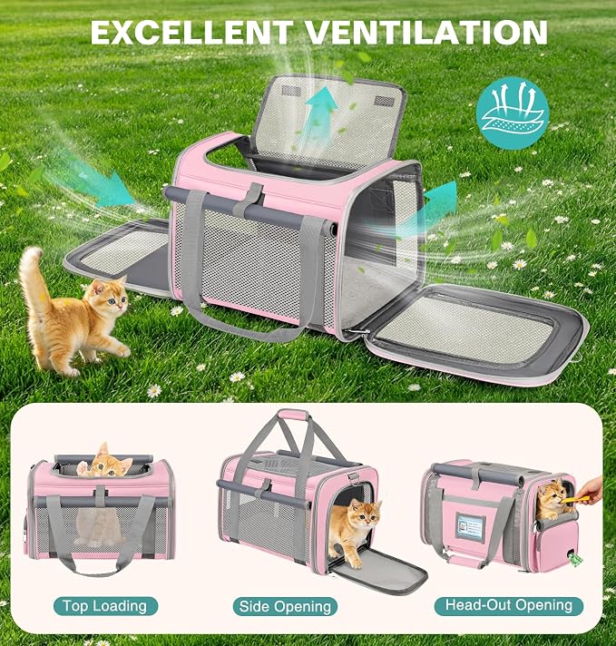 Soft Cat Carrier for Pets Up to 20 Lbs, Collapsible Cat Carrier Bag with Privacy Curtains, Airline Approved Small Pet Carrier for Small Medium Cats Dogs Puppy, Washable Soft Pet Travel Bag Dog Carrier