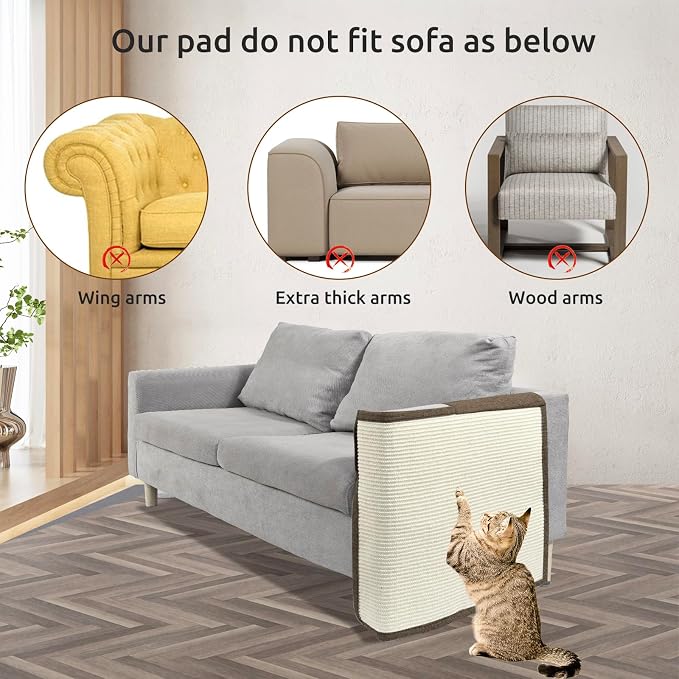 Cat Scratch Furniture Protector with Natural Sisal for Protecting Couch Sofa Chair Furniture,Couch Protector from Cat Claws 23.6L''*19.7W'' (Brown, Left Handed)