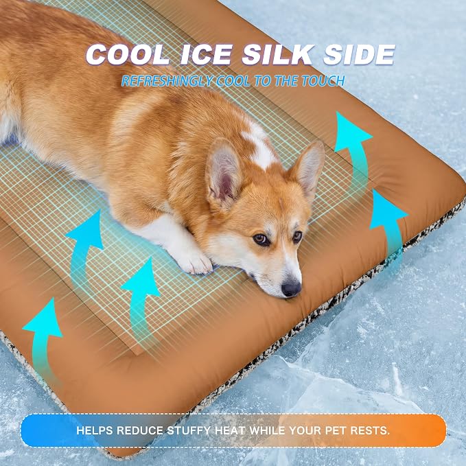 Dog Cooling Mat, Self Warming Cat Bed, Reversible Warm & Cooling Cat Bed, Winter Warm Cat Pad & Summer Cooling Cat Mat for Kittens & Small Dogs, Perfect for Crates, Beds & Sofas, Dark Brown, 24" x 36"