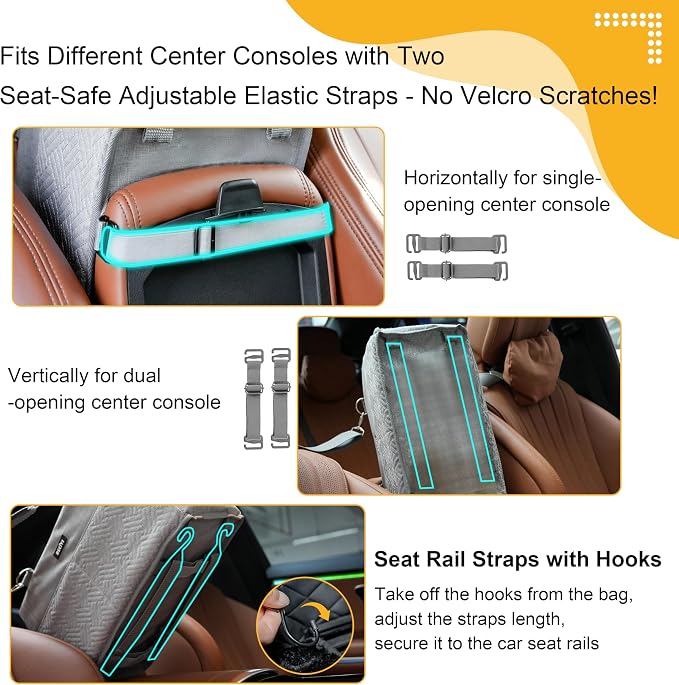 Console Dog Car Seat for Small Dogs Cats Up to 11lbs, Anti-Collapse Pet Armrest Booster Seat with Soft Pillow,Non-Slip Seat Rails Hooks & Safety Belt, Portable Car Accessories for Pets Travel