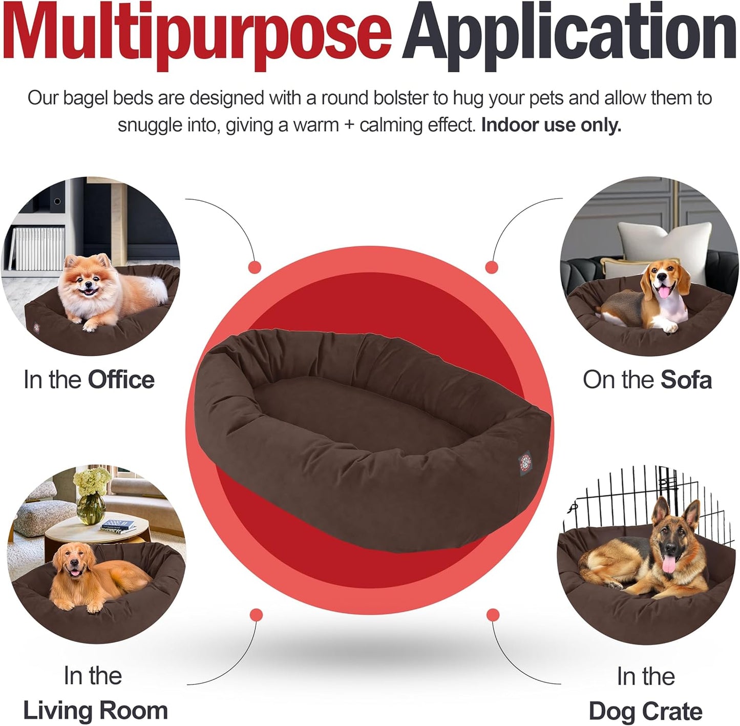 Majestic Pet 32 Inch Suede Shredded Memory Foam Mix Calming Medium Dog Bed Washable 32x23x7 (Inch) - Cozy Soft Round Donut Dog Bed with Spine for Head Support - Pet Bed Chocolate