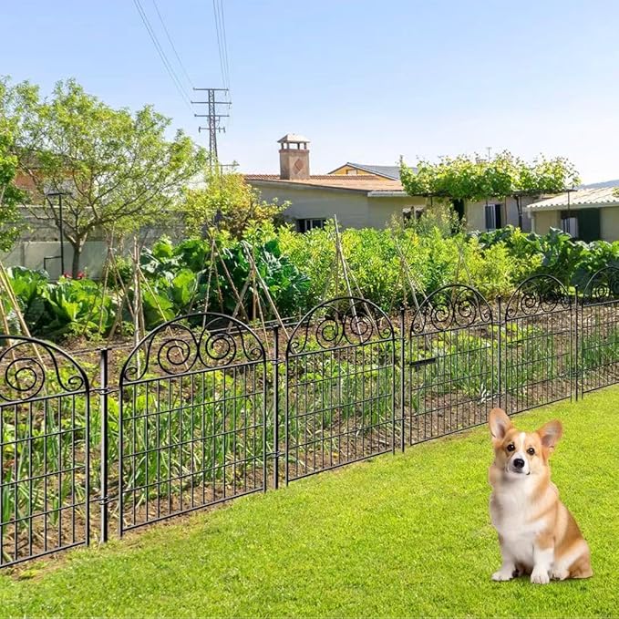 Getlay Tall Garden Fence Animal Barrier with Gate, 36 in(H) 14 Panels Garden Fences and Borders for Dogs, Dog Fence Outdoor for Yard, Total Length 30.6 Ft Metal Temporary Fencing│Patented