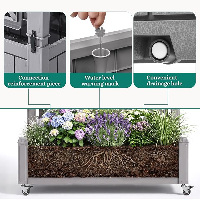 YITAHOME 42.5x14.2x61 in Planter Box with Trellis, All-Weather Raised Garden Bed with Wheels & Drain Plug, Outdoor Privacy Screen for Climbing Plants Flowers Herbs, Brown
