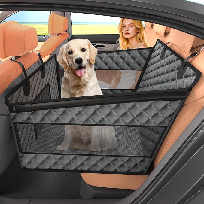 Instraella Dog Car Seat for Large Dogs, Hard Bottom Half Back Seat Extender | For Medium & Large Dogs, Fits Cars, SUVs & Trucks, Waterproof & Non-Slip with Mesh Windows, Leash Slot & Room for a Passenger