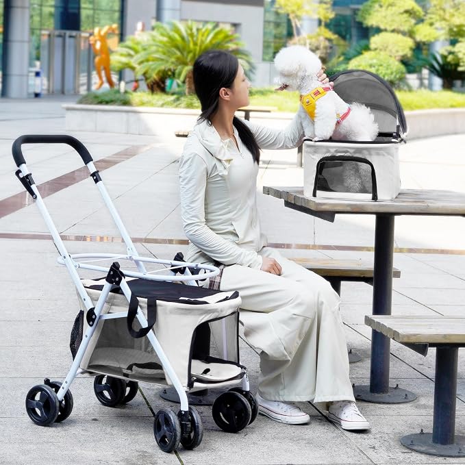 Double Dog Stroller with 2 Detachable Carrier, Portable Pet Stroller for Small Dogs & Cats Folding Lightweight Puppy Travel Carriage, 4 Wheels, Grey