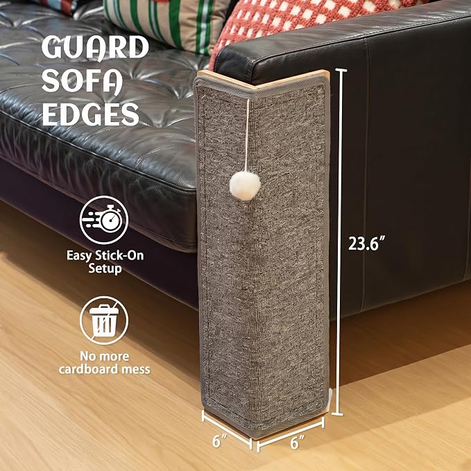 PETKARAY Carpet Cat Scratching Post for Couch Corner, Furniture Protector | Under-Furniture Carpet Scratcher, Cat Scratch Pad, Scratching Board & Mat for Indoor Cats with Toy Ball
