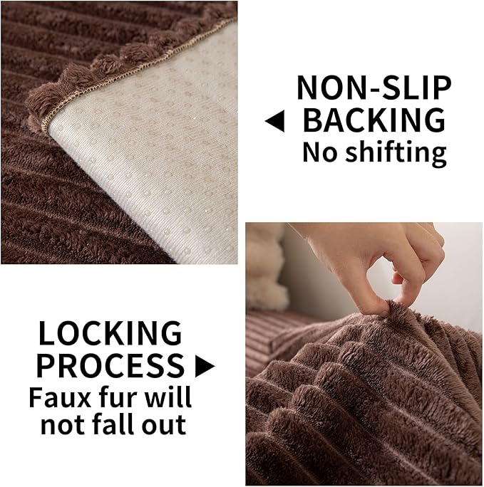 HAOMAIJIA Waterproof Couch Cover for Dogs Washable,Faux Fur Pet Couch Covers for Sofa,Soft Dog Bed Cover Non-Slip Couch Covers for 3 Cushion Couch Sofa Pet Friendly (Brown, 35" x 95" 1 Pack)