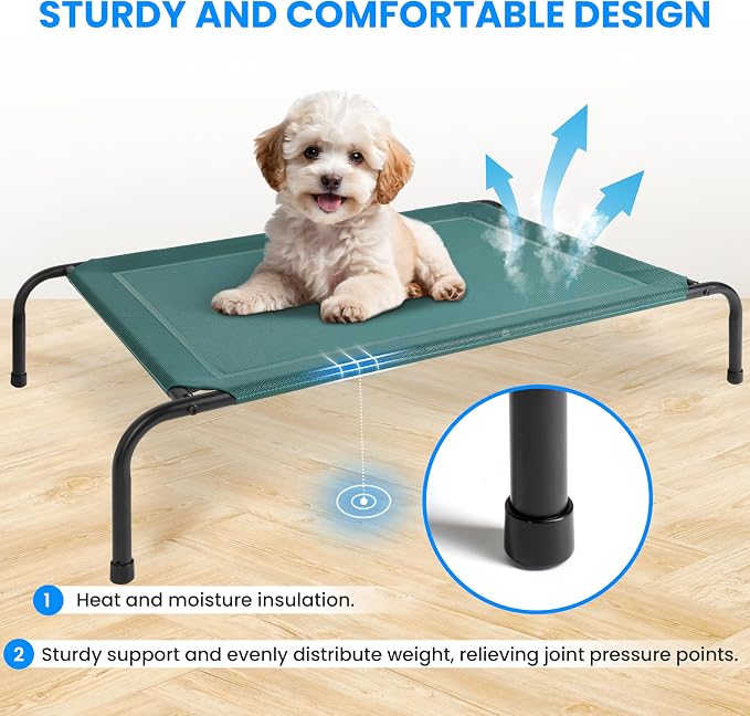 Simple Deluxe Cooling Elevated Dog Bed, Raised Portable Dog Cots Beds No-Slip Feet Durable Portable Indoor & Outdoor Pet Hammock Bed, 42x25.5x8 Inch, Green