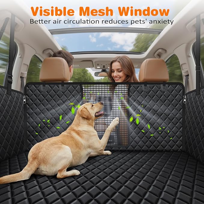 URPOWER 4 in 1 Dog Car Seat Cover for Back Seat, Waterproof Dog Hammock with Mesh Window and Side Flap Pet Car Seat Protector Dogs Backseat Cover for Full Size Trucks