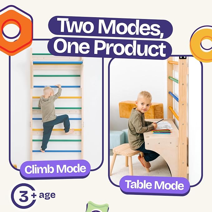 ComfyBumpy Swedish Ladder with Convertible Play Table | Montessori Climbing Set for Kids, Indoor Playground & Jungle Gym - Wall Climbing Toy for Active Play & Table | 400lbs Capacity (Set of 1)