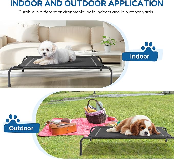 Cooling Elevated Dog Cot Bed Outdoor Raised Portable Dog Beds No-Slip Feet Portable Durable Pet Hammock Bed, 42x25.5x8 Inch, Black
