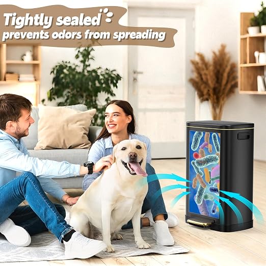 Outdoor Dog Poop Trash Can (13 Gal/50L) - Waterproof Stainless Steel Step Dog Waste Container with Odor-Locking Lid & Free Liners for Patio & Backyard