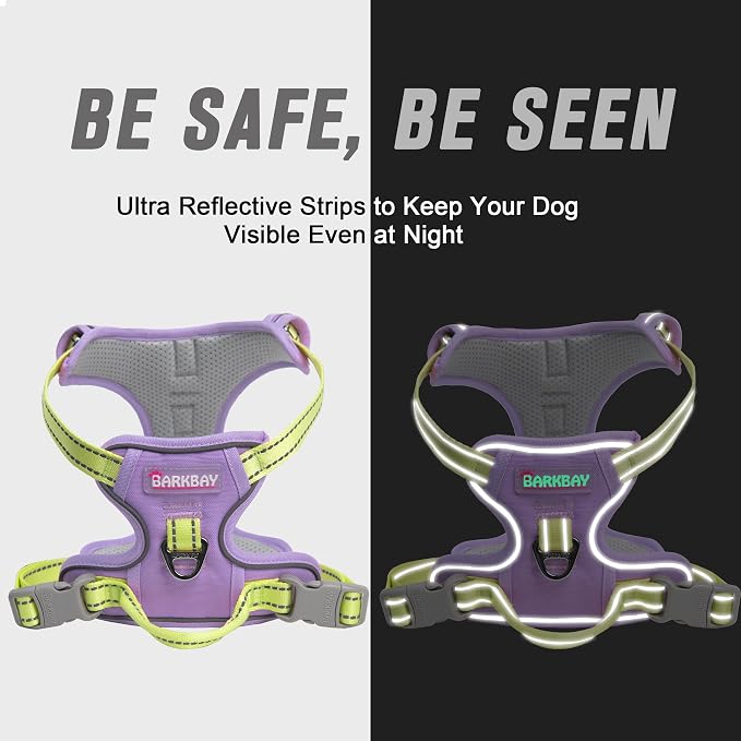 BARKBAY Dog Harness No Pull for Large Dogs Front Back Clips,Dog Vest | Soft Padded No Choke With Handle,Easy On&Off,Adjustable Reflective For Walking Training Running(Violet Purple & Sunlight,L)