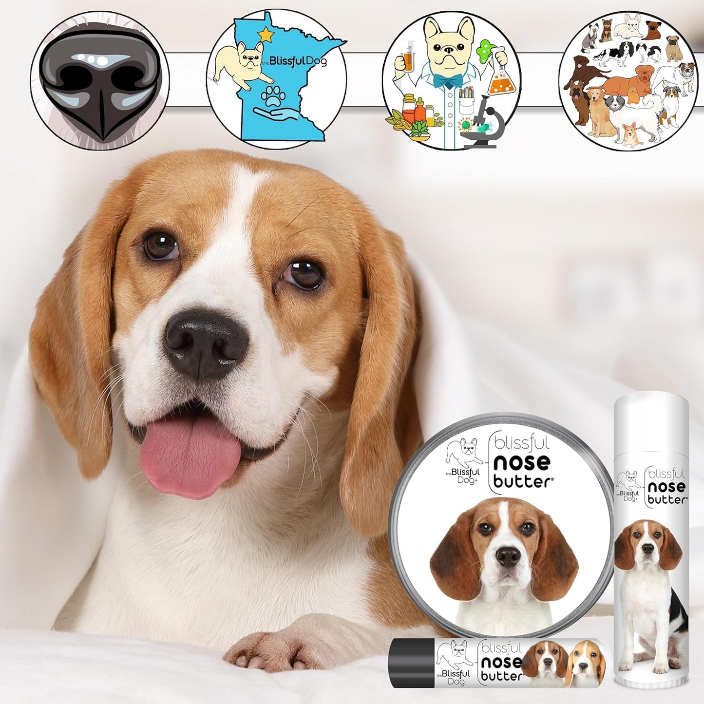 The Blissful Dog Beagle Nose Butter for Dry, Cracked Skin, Lick-Safe Dog Nose Balm with Moisturizing Shea Butter, Almond, Olive, and Essential Oils, Pet Supplies, Uncented, 1 oz.