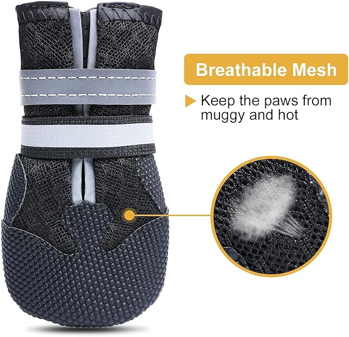 Dimicoo Breathable Dog Boots for Medium Large Dogs,Non-Slip Dog Shoes for Summer Hot Pavement,Lightweight Paw Protector Dog Booties for Outdoor & Indoor Hardwood Floors