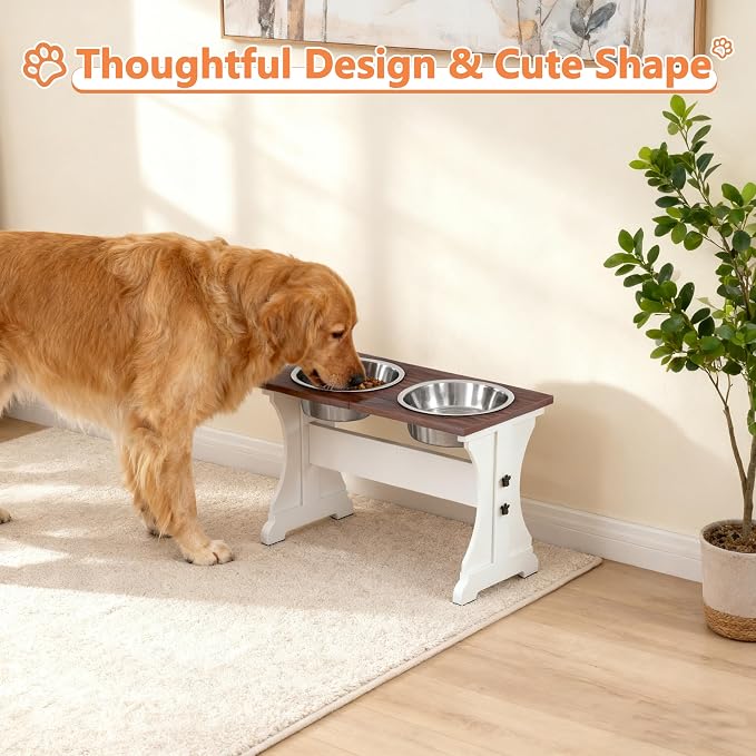 Piskyet Elevated Dog Bowls,Dog Bowl Stand, 9Cups 13.8"H_80oz Bowl-Farmhouse | Farmhouse Dog Bowls Stand, Raised Dog Bowl with 2 Stainless Steel Wooden Dogs Bowls for Medium Large Size Dogs