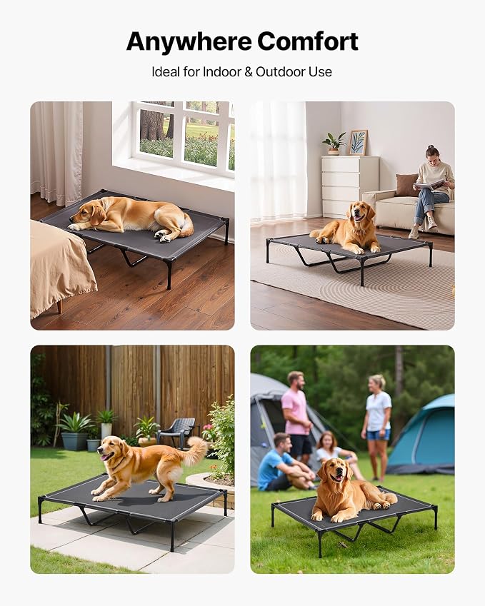 VEVOR Elevated Dog Bed for Large Dogs, Portable Raised Dog Cot with Steel Metal Frame and Breathable Teslin Mesh, Indoor & Outdoor Pet Cooling Raised Hammock Bed, XL, Gray
