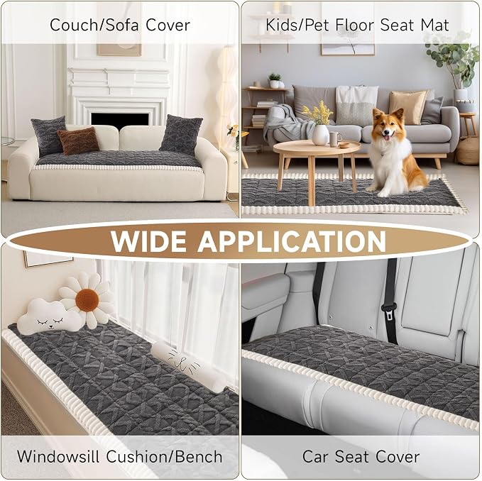 OTOB Sofa Covers for 3 Cushion Couch Washable, All Seasons Non Slip Fuzzy Pet Couch Cover, Soft Plush Geometric Jacquard Sofa Slipcovers, Kids Pet Friendly Dog Bed Mats (Dark Gray, 27.6" x 70.9")