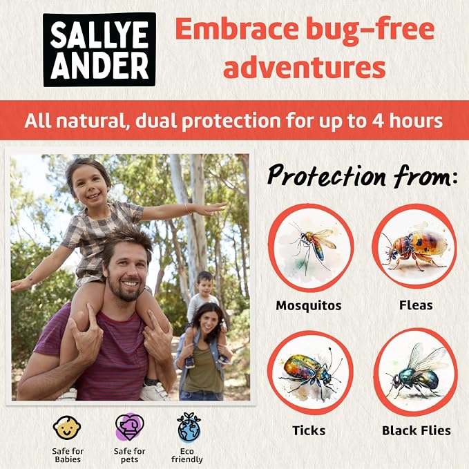 SALLYEANDER No Bite Me Natural Bug & Insect Repellent Lotion - DEET-Free Anti-Itch Cream - Safe for Kids, Infants & Adults - Repels Mosquitoes, Black Flies, Fleas & Ticks - Made in USA, 2oz