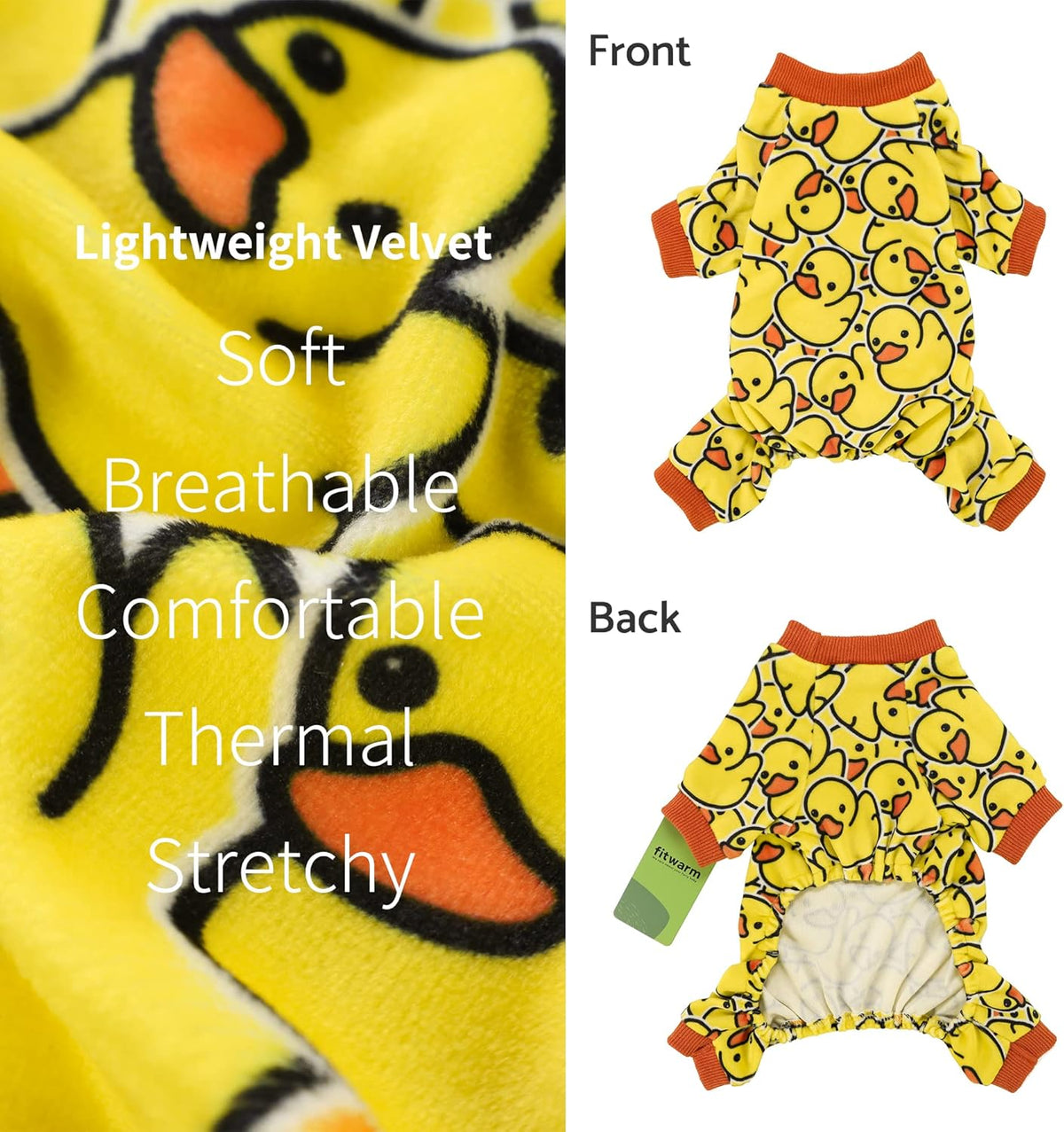 Fitwarm Funny Duck Dog Pajamas, Dog Winter Clothes for Small Dogs Girl, Lightweight Velvet Pet Jumpsuit, Cat Onesie, Yellow, Large