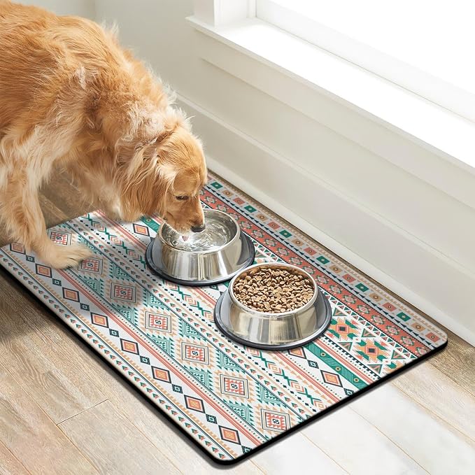 Pet Feeding Mat for Floors Waterproof Dog Mat for Food and Water Absorbent Quick Dry Non Slip mat for Cat Bowls