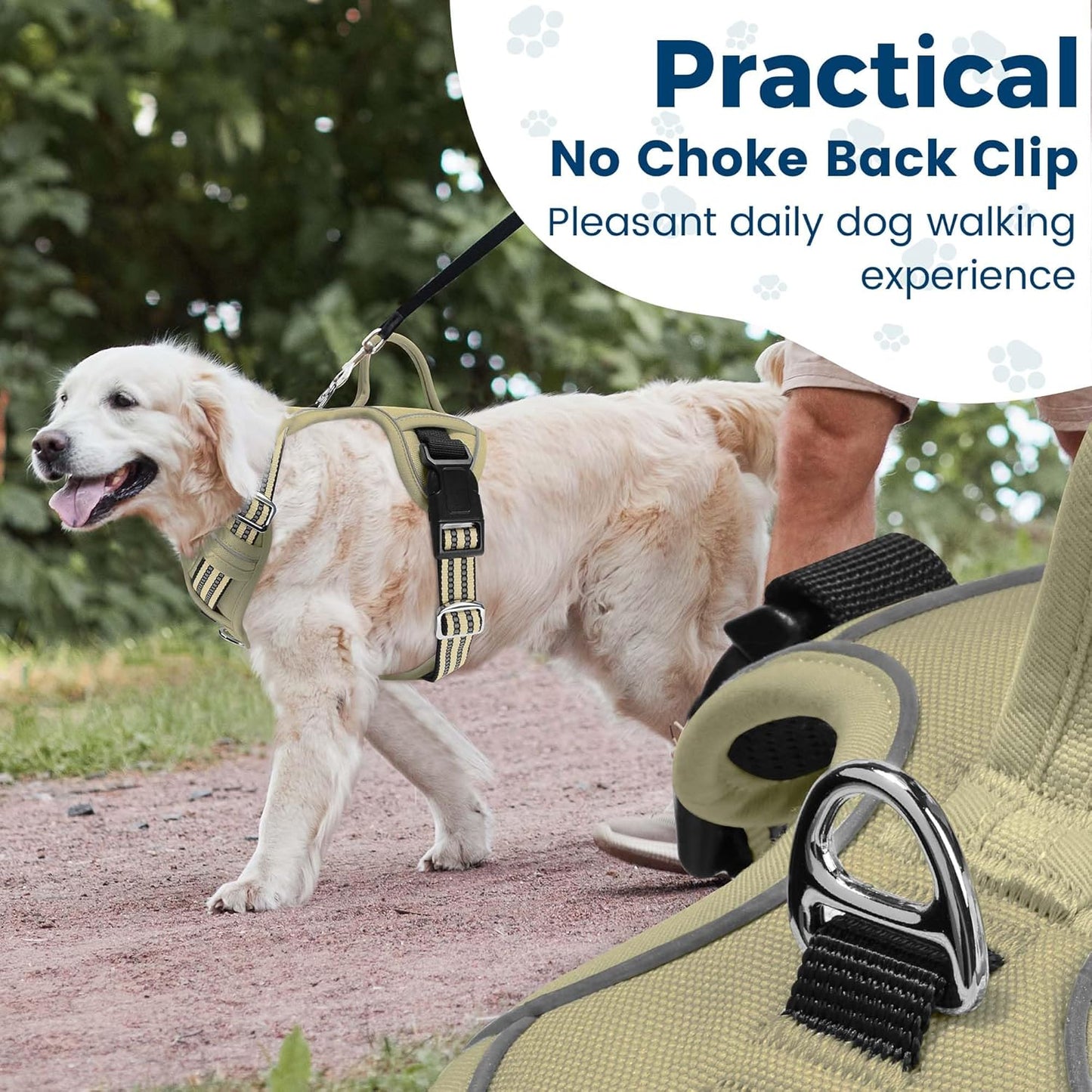 Funfox Dog Harness No Pull, Adjustable Pet Vest Harness, Super Soft Material with Vertical Handle Easy Control, Reflective Night Walking, 2 Leash Clips for Medium Sized Dogs, Army Green, M