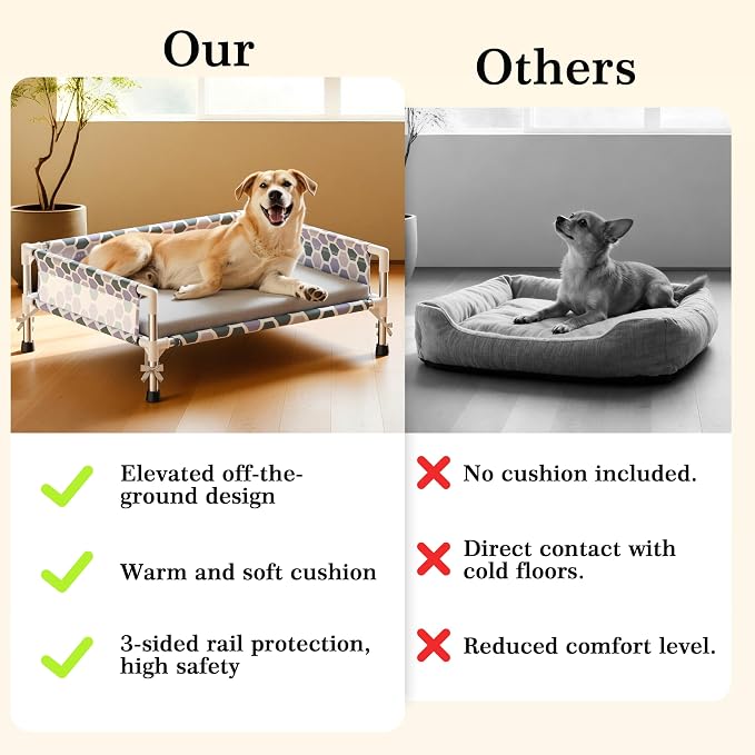 Elevated Dog Bed, Cooling Outdoor Dog Cot with with Breathable Mesh, Raised Pet Bed with 3-Sided Guard Rails, Indoor and Outdoor (Medium)