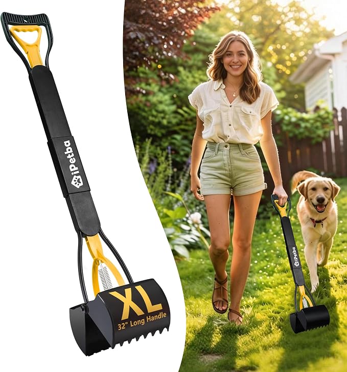 Large Dog Pooper Scooper for Yard, 32 inch Long Handle, No Bending