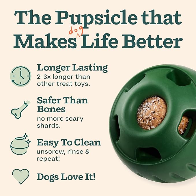 WOOF Starter Pack Dog Treat Toy for Small Dogs 10-25 lbs | Long-lasting enrichment kit, Pupsicle toy included, reusable treat mold, chicken Pops, DIY frozen treats