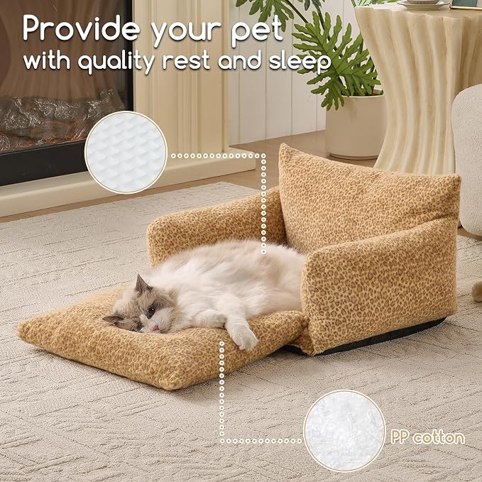 Hollypet Cat Bed Small Dog Orthopedic Couch Beds for Pets up to 20 lbs | Fluffy Multifunctional Double-Layer Warming Kitten Pet Couch Orthopedic Beds with Machine Washable Cover and Non-Slip Bottom