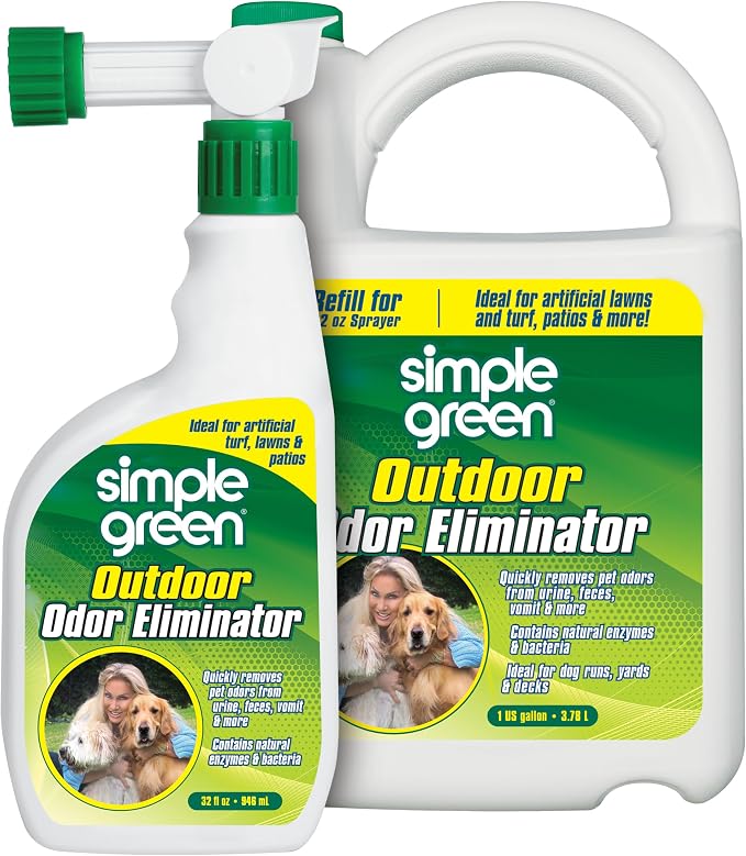 Simple Green Outdoor Odor Eliminator for Pets, Dogs, Ideal for Artificial Grass & Patio (32 oz Hose End Sprayer & 1 Gallon Refill)