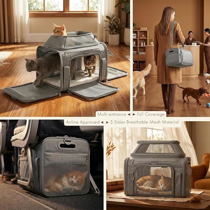 Top-Expandable Pet Carrier with Treat & Pet Window,18x13x9.5 Inch Southwest Frontier Airline Approved,Soft-Sided Dog Carrier for Small Dogs and Cats,Travel Cat Carrier with Locking Safety Zippers