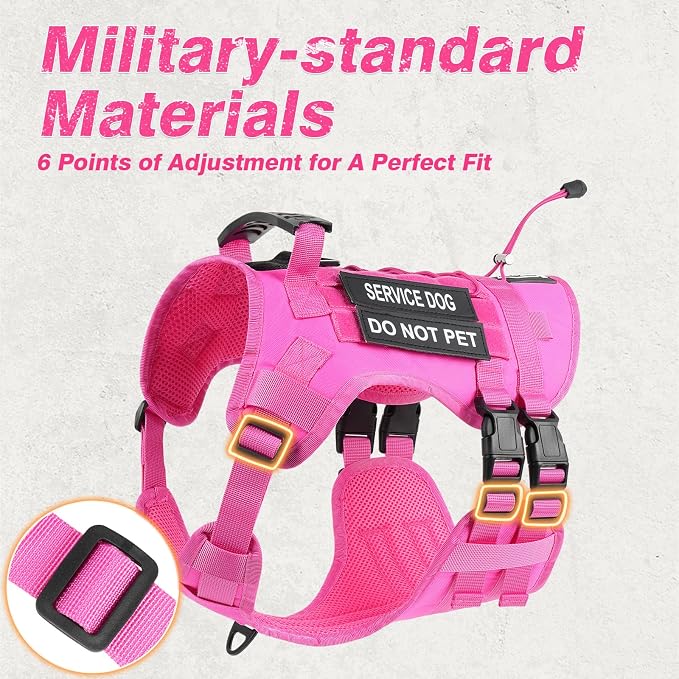 No Pull Tactical Dog Harness for Large Dogs, Service Dog Vest, XL, Pink | Tactical Dog Vest Harness and Leash Set, Adjustable Military Service Dog Harness with Handle for Medium Large Dogs